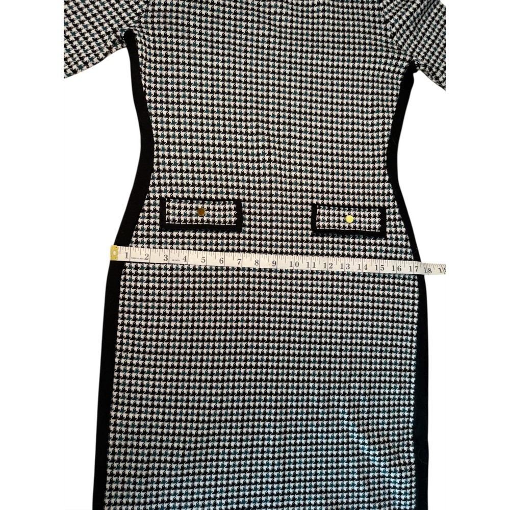Harper Rose Houndstooth Sheath Dress Black White Knit 3/4 Sleeve Pockets S - Picture 8 of 8